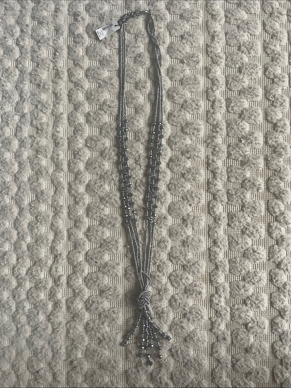 White House Black Market Silver Multi-Strand Beaded Tassel Necklace